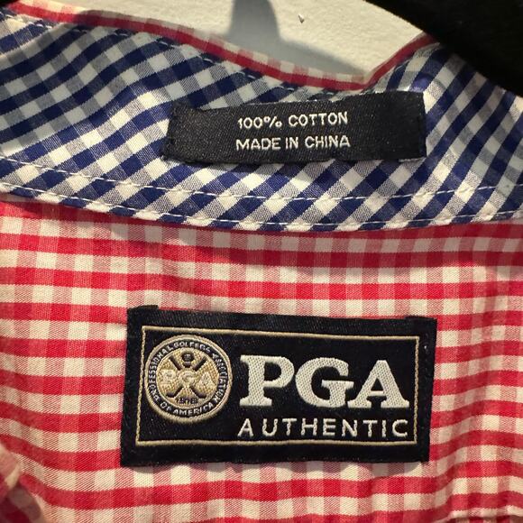 PGA Authentic Preppy Red Gingham Button Down Shirt | Men's Size L - Picture 6 of 12